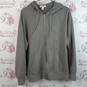 refuge sweater hoodie zipper Stone Gray Full-Zip Hoodie with Hood and Pockets